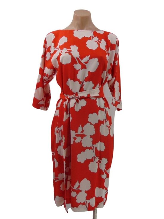 Diane Von Furstenberg Dresses & Skirts - Diane Von Furstenberg DVF Maja Two Dress 8 Coral Red Halo Buds Silk Snap V Back